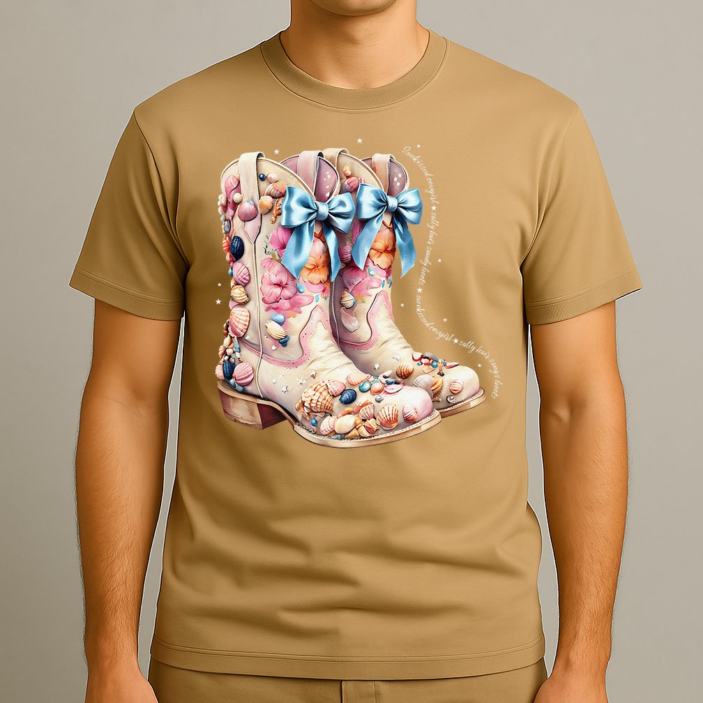 Slty Hair Sandy Boots Western Summer Cowgirl Western T-Shirt