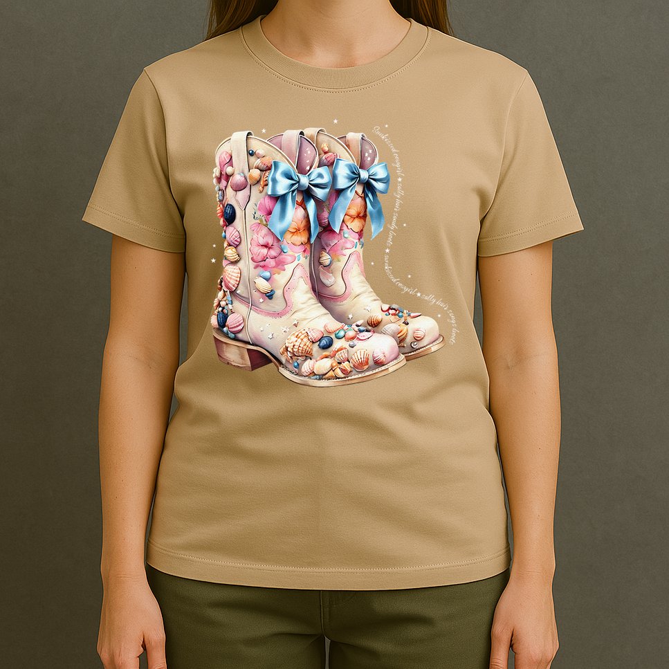 Slty Hair Sandy Boots Western Summer Cowgirl Western T-Shirt
