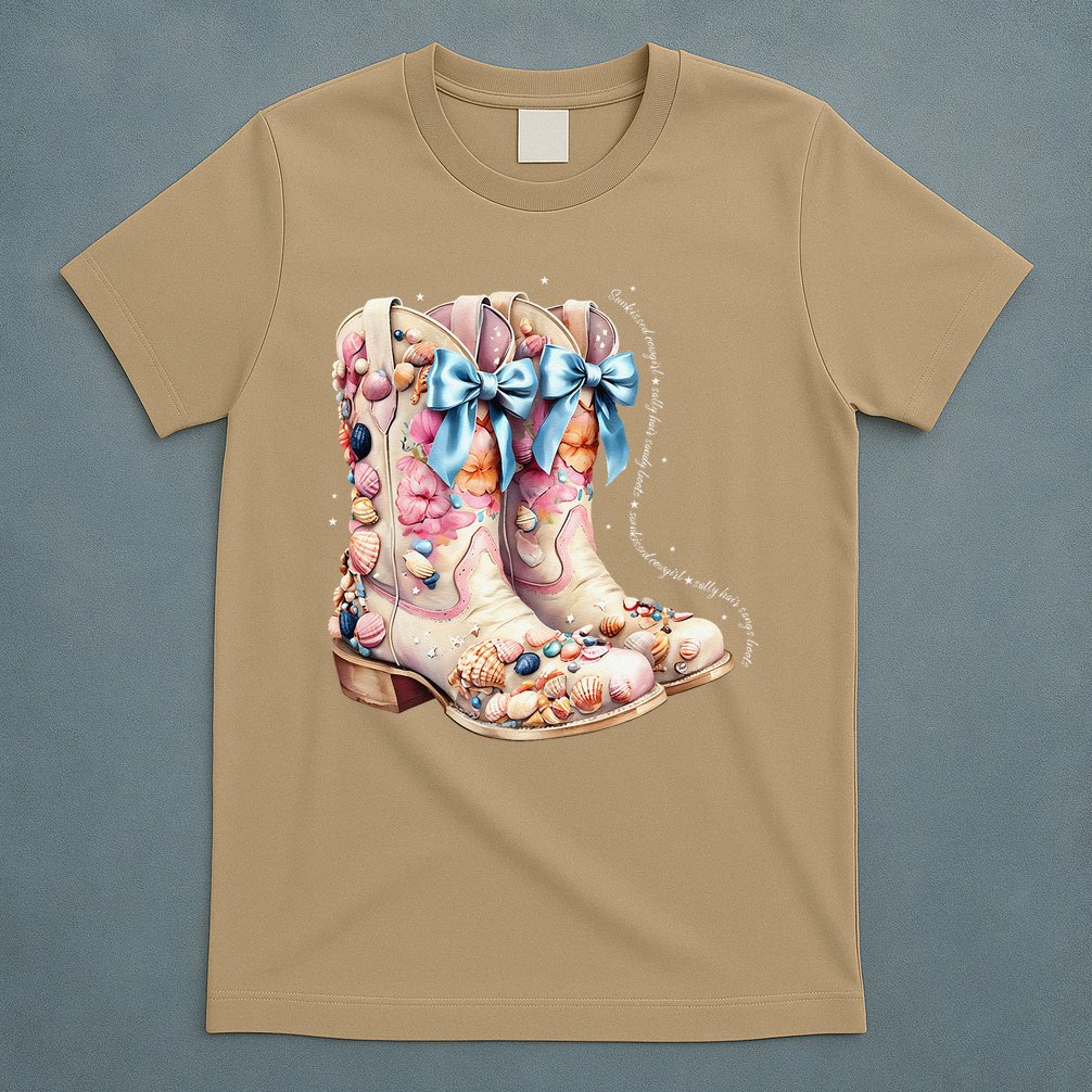 Slty Hair Sandy Boots Western Summer Cowgirl Western T-Shirt