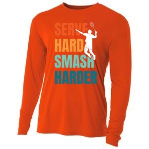 Serve Hard Smash Harder Badminton Player Shuttlecock Sport Cute Gift Cooling Performance Long Sleeve Crew