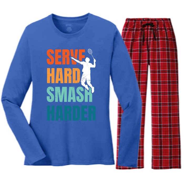 Serve Hard Smash Harder Badminton Player Shuttlecock Sport Cute Gift Women's Long Sleeve Flannel Pajama Set 