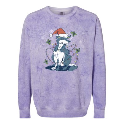 Siberian Husky Santa Claus Christmas Tree Lights Xmas Dog Gift Colorblast Crewneck Sweatshirt