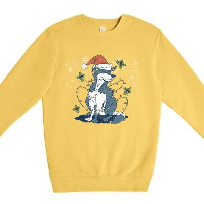 Siberian Husky Santa Claus Christmas Tree Lights Xmas Dog Gift Premium Crewneck Sweatshirt