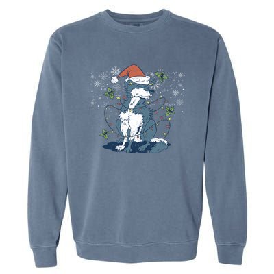 Siberian Husky Santa Claus Christmas Tree Lights Xmas Dog Gift Garment-Dyed Sweatshirt