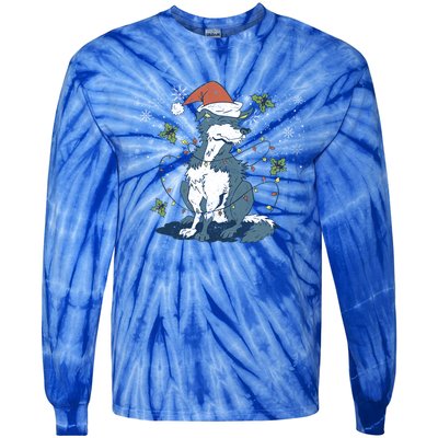 Siberian Husky Santa Claus Christmas Tree Lights Xmas Dog Gift Tie-Dye Long Sleeve Shirt