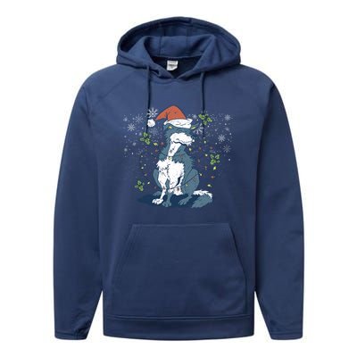 Siberian Husky Santa Claus Christmas Tree Lights Xmas Dog Gift Performance Fleece Hoodie