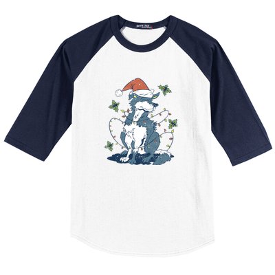 Siberian Husky Santa Claus Christmas Tree Lights Xmas Dog Gift Baseball Sleeve Shirt