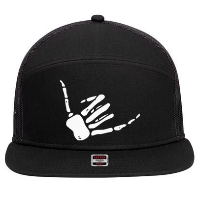 Skeleton Hand Shaka Sign Hang Loose Bones 7 Panel Mesh Trucker Snapback Hat