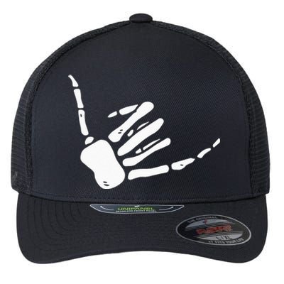 Skeleton Hand Shaka Sign Hang Loose Bones Flexfit Unipanel Trucker Cap