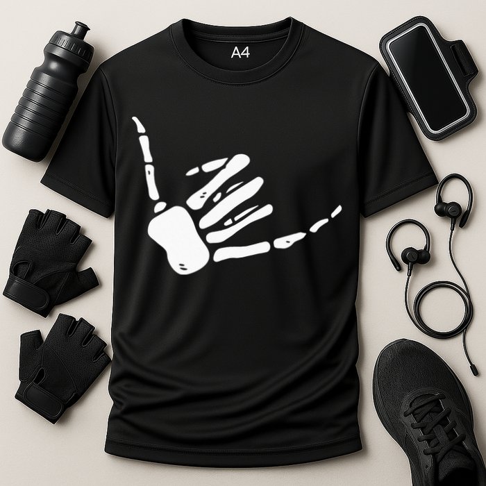 Skeleton Hand Shaka Sign Hang Loose Bones Cooling Performance Crew T-Shirt