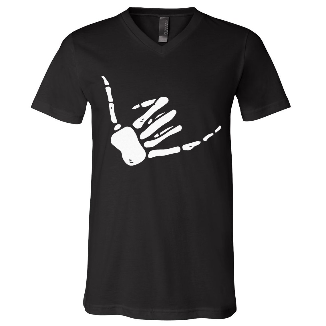 Skeleton Hand Shaka Sign Hang Loose Bones V-Neck T-Shirt