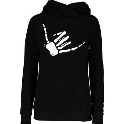 Skeleton Hand Shaka Sign Hang Loose Bones Womens Funnel Neck Pullover Hood
