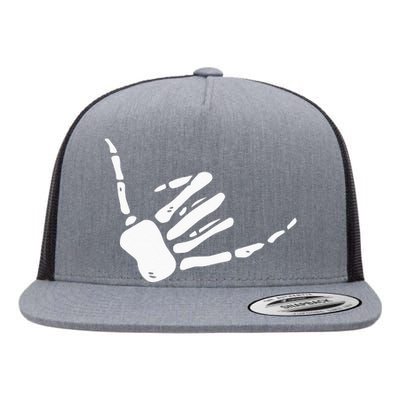 Skeleton Hand Shaka Sign Hang Loose Bones Flat Bill Trucker Hat