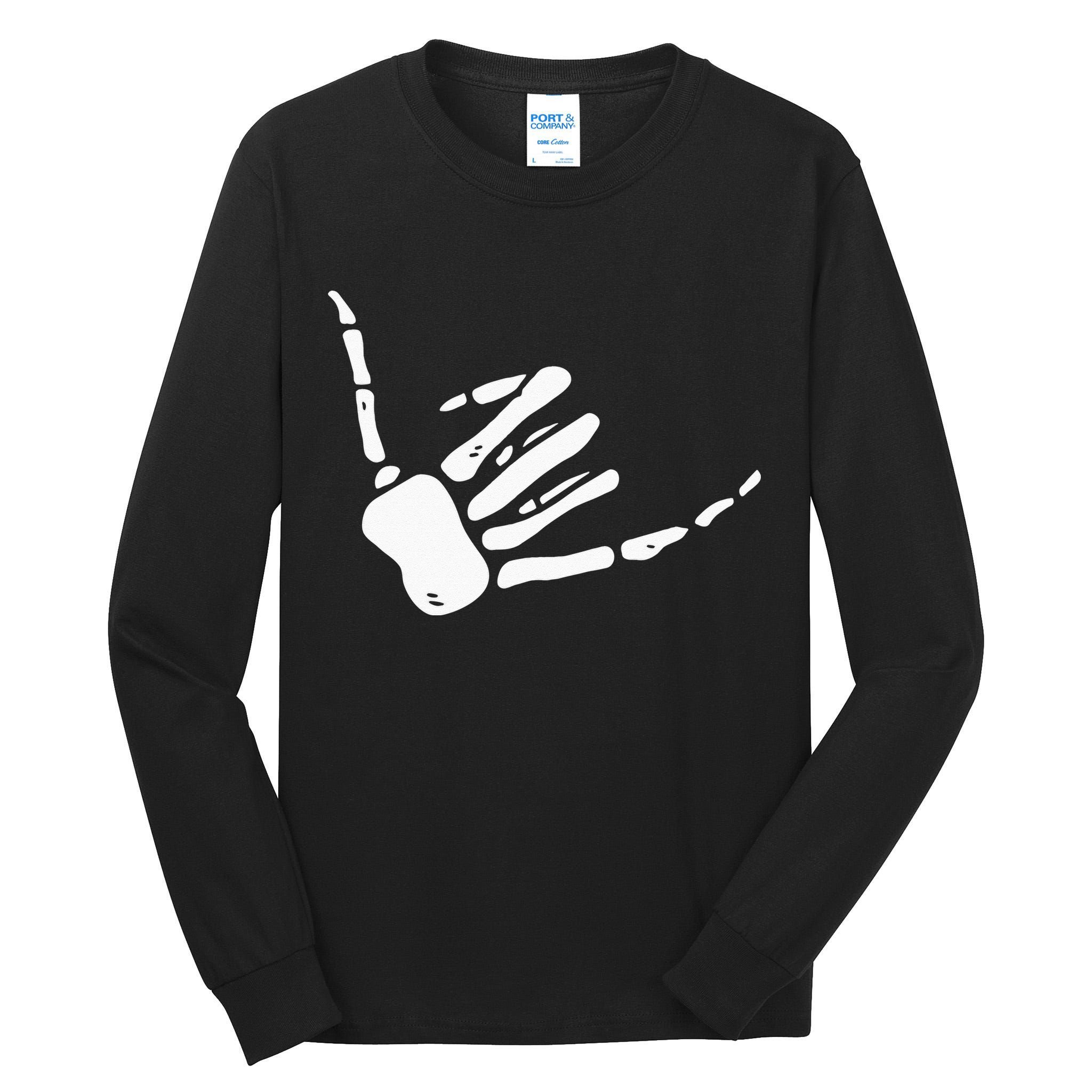 Skeleton Hand Shaka Sign Hang Loose Bones Tall Long Sleeve T-Shirt