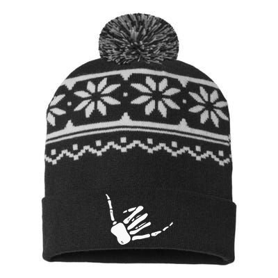 Skeleton Hand Shaka Sign Hang Loose Bones USA-Made Snowflake Beanie