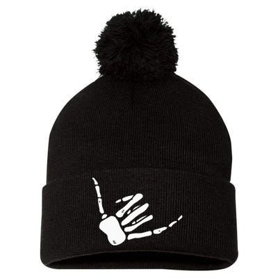 Skeleton Hand Shaka Sign Hang Loose Bones Pom Pom 12in Knit Beanie