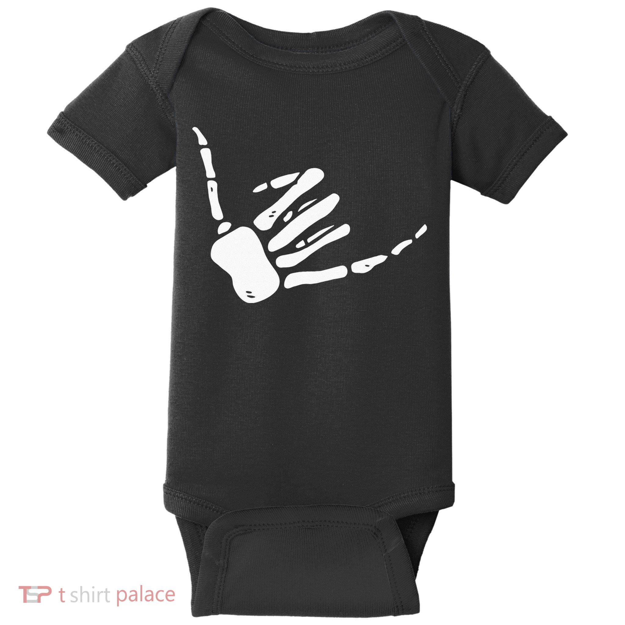 Skeleton Hand Shaka Sign Hang Loose Bones Baby Bodysuit