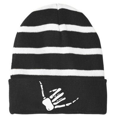 Skeleton Hand Shaka Sign Hang Loose Bones Striped Beanie with Solid Band