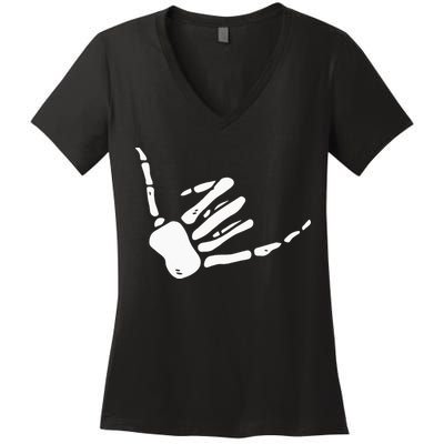 Skeleton Hand Shaka Sign Hang Loose Bones Women's V-Neck T-Shirt
