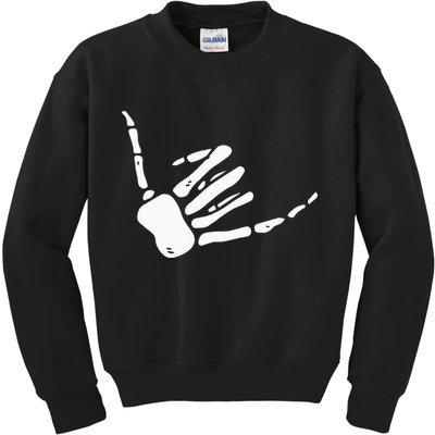 Skeleton Hand Shaka Sign Hang Loose Bones Kids Sweatshirt