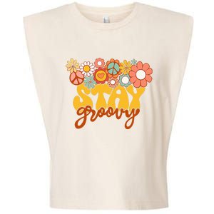 Sunflower Hippie Stay Groovy Positive Mind Happy Life Garment-Dyed Women's Muscle Tee