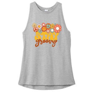 Sunflower Hippie Stay Groovy Positive Mind Happy Life Ladies PosiCharge Tri-Blend Wicking Tank