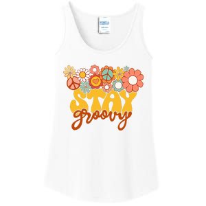 Sunflower Hippie Stay Groovy Positive Mind Happy Life Ladies Essential Tank