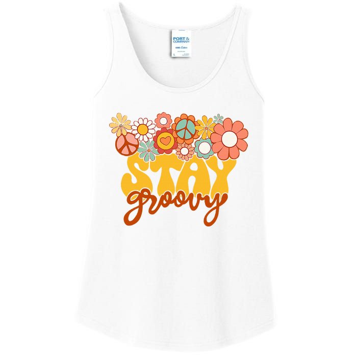 Sunflower Hippie Stay Groovy Positive Mind Happy Life Ladies Essential Tank