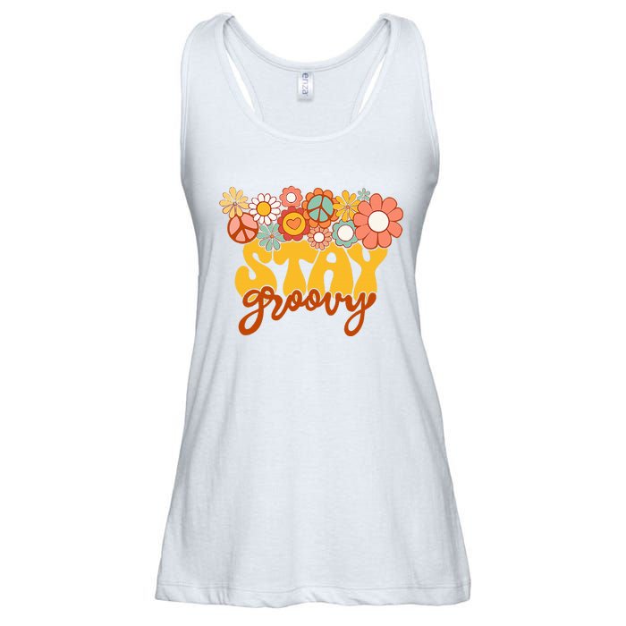 Sunflower Hippie Stay Groovy Positive Mind Happy Life Ladies Essential Flowy Tank