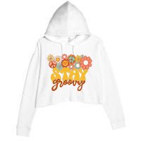 Sunflower Hippie Stay Groovy Positive Mind Happy Life Crop Fleece Hoodie