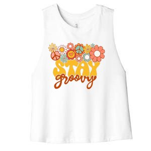 Sunflower Hippie Stay Groovy Positive Mind Happy Life Women's Racerback Cropped Tank