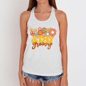 Sunflower Hippie Stay Groovy Positive Mind Happy Life Women's Knotted Racerback Tank