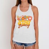 Sunflower Hippie Stay Groovy Positive Mind Happy Life Women's Knotted Racerback Tank