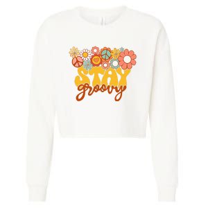 Sunflower Hippie Stay Groovy Positive Mind Happy Life Cropped Pullover Crew