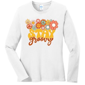 Sunflower Hippie Stay Groovy Positive Mind Happy Life Ladies Long Sleeve Shirt