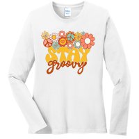 Sunflower Hippie Stay Groovy Positive Mind Happy Life Ladies Long Sleeve Shirt