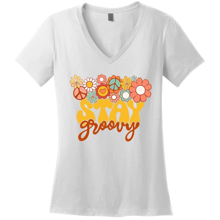 Sunflower Hippie Stay Groovy Positive Mind Happy Life Women's V-Neck T-Shirt