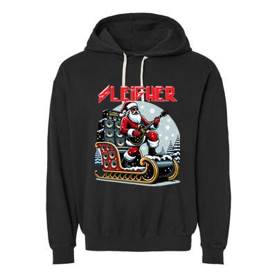 Sleigher Hail Santa Heavy Metal Christmas Rock Xmas Art  Garment-Dyed Fleece Hoodie