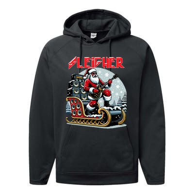 Sleigher Hail Santa Heavy Metal Christmas Rock Xmas Art  Performance Fleece Hoodie