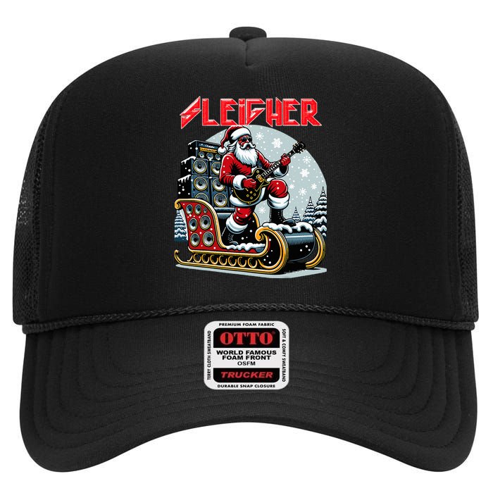 Sleigher Hail Santa Heavy Metal Christmas Rock Xmas Art  High Crown Mesh Back Trucker Hat