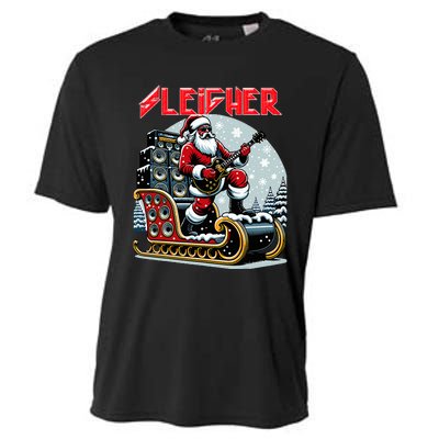 Sleigher Hail Santa Heavy Metal Christmas Rock Xmas Art  Cooling Performance Crew T-Shirt