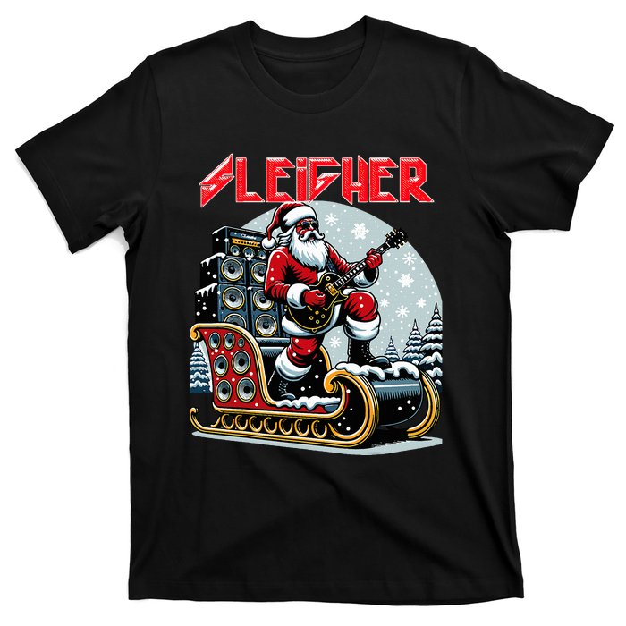 Sleigher Hail Santa Heavy Metal Christmas Rock Xmas Art  T-Shirt