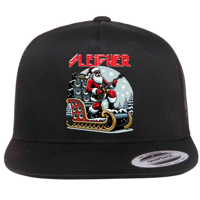 Sleigher Hail Santa Heavy Metal Christmas Rock Xmas Art  Flat Bill Trucker Hat