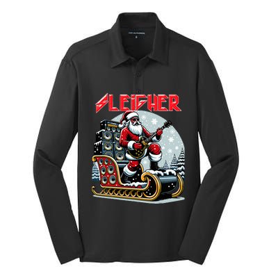 Sleigher Hail Santa Heavy Metal Christmas Rock Xmas Art  Silk Touch Performance Long Sleeve Polo