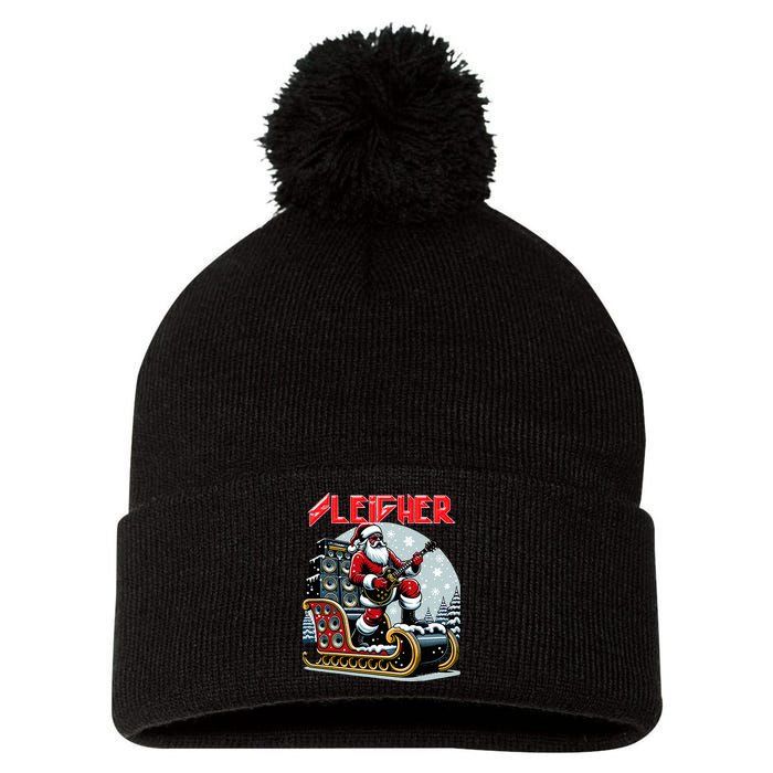 Sleigher Hail Santa Heavy Metal Christmas Rock Xmas Art  Pom Pom 12in Knit Beanie