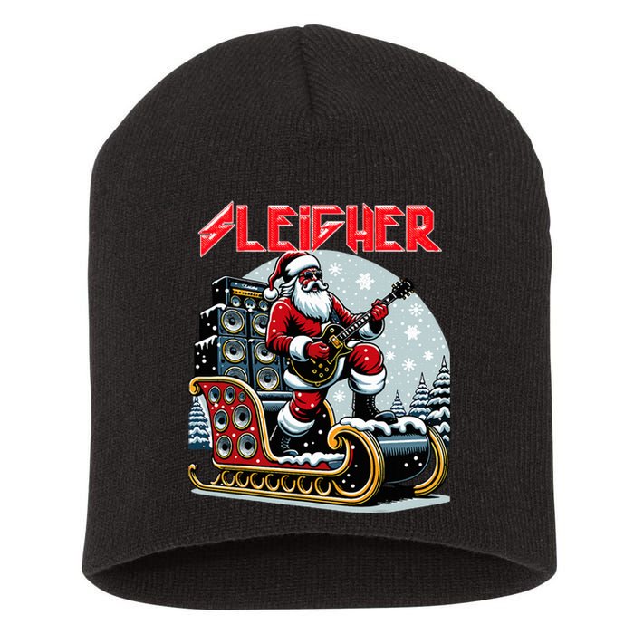 Sleigher Hail Santa Heavy Metal Christmas Rock Xmas Art  Short Acrylic Beanie