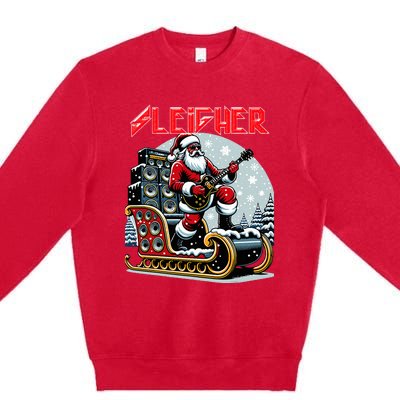 Sleigher Hail Santa Heavy Metal Christmas Rock Xmas Art  Premium Crewneck Sweatshirt