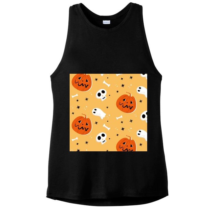 Spooky Halloween Skull Ghost Cartoon Ladies PosiCharge Tri-Blend Wicking Tank