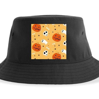 Spooky Halloween Skull Ghost Cartoon Sustainable Bucket Hat