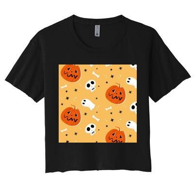 Spooky Halloween Skull Ghost Cartoon Women's Crop Top Tee